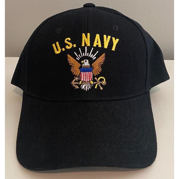 US Navy Black Top Eagle Logo Unisex Adjustable Hat NEW - Picture 1 of 5